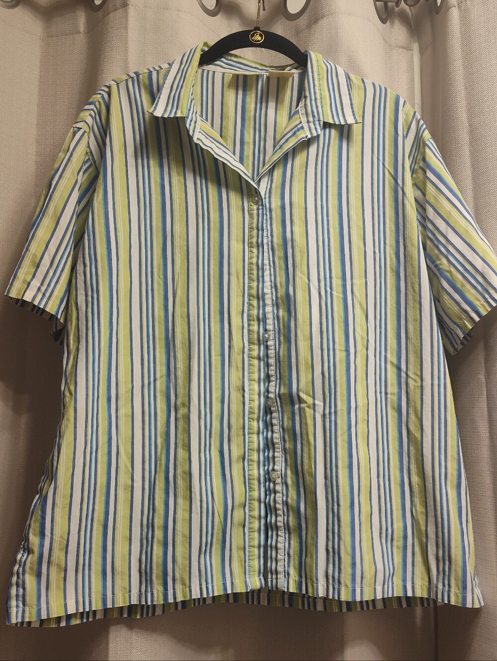 Bobbie Brooks Striped Short-Sleeve Button-Up Shirt - Blue & Green